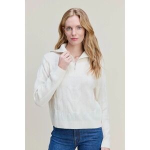 Kilte NEW Elle Quarter Zip‎ Machine Washable Cashmere Sweater in Ivory Size 1